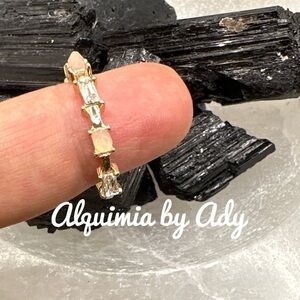 Soft baby pink crystal jewel tone gold steel ring dainty band